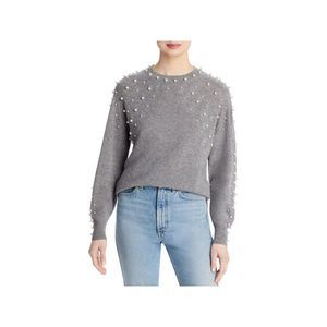 Designer Brand Womens Gray Rib-knit cashmere Long Sleeve Crew Neck Sweater